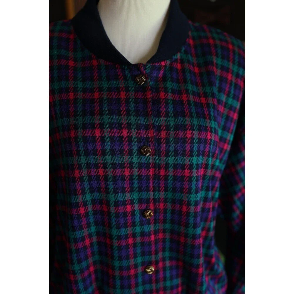 Vtg. Graff Californiawear Jewel Tone Plaid Button Down Cardigan Jacket Sz. 14